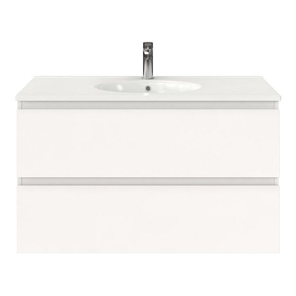 Bellanti Gisella/Ovale badmeubel 100x46 2 softclose laden wit mat greeploos keramische wastafel wit met 1 kraangat