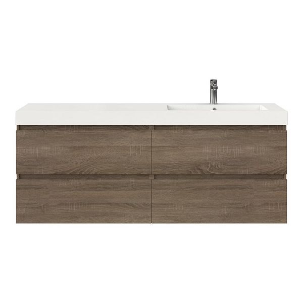 Bellanti Elena/Esta badmeubel 160x46 4 softclose laden eiken donker greeploos polystone enkele wastafel rechts wit met 1 kraangat
