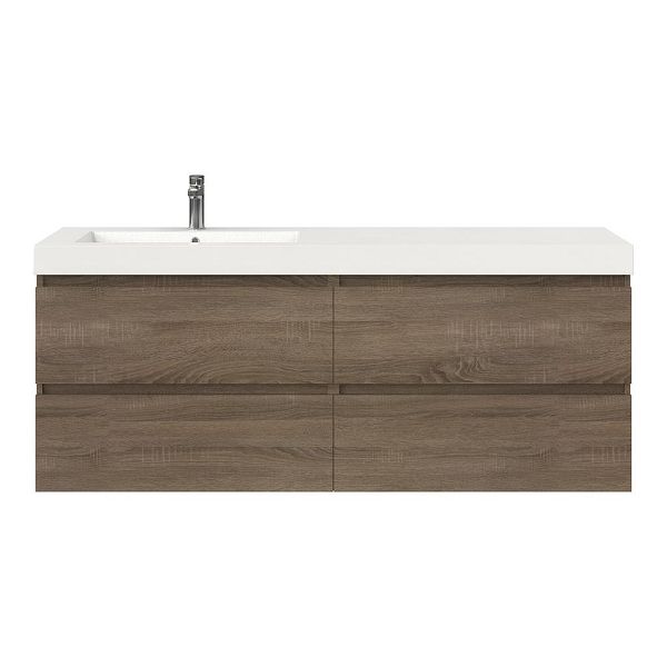 Bellanti Elena/Esta badmeubel 160x46 4 softclose laden eiken donker greeploos polystone enkele wastafel links wit met 1 kraangat