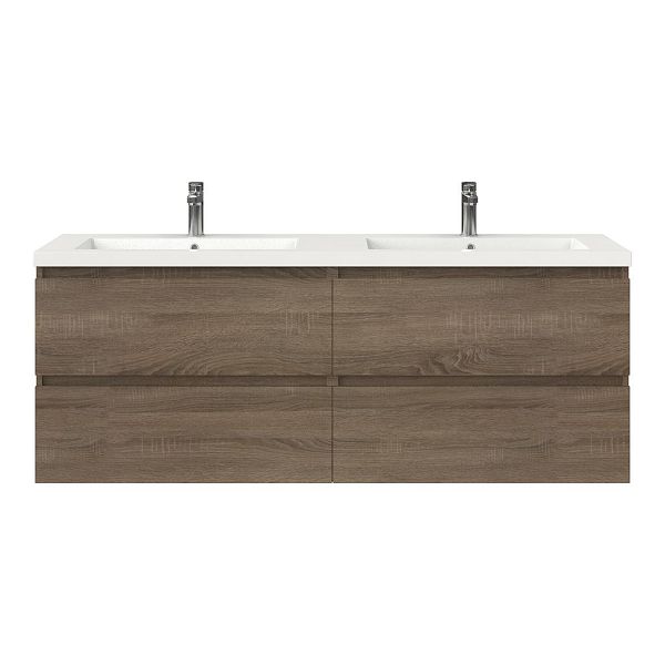 Bellanti Elena/Esta badmeubel 160x46 4 softclose laden eiken donker greeploos polystone dubbele wastafel wit 2 kraangaten