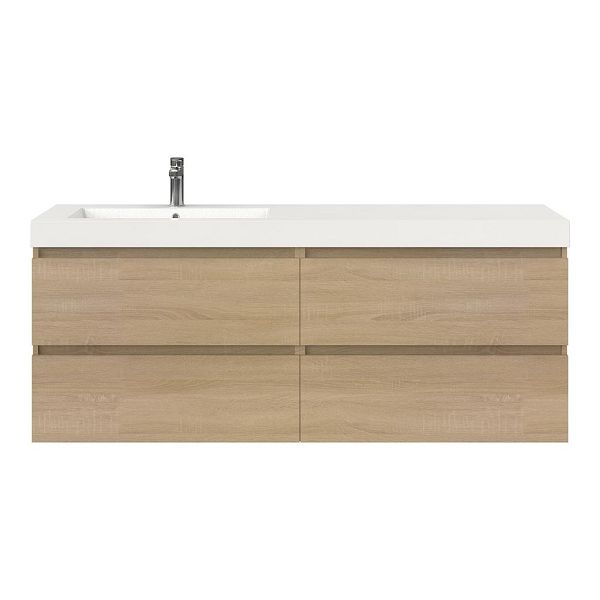 Bellanti Elena/Esta badmeubel 160x46 4 softclose laden eiken licht greeploos polystone wastafel links wit 1 kraangat