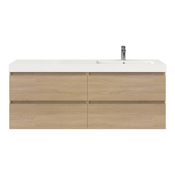 Bellanti Elena/Esta badmeubel 160x46 4 softclose laden eiken licht greeploos polystone enkele wastafel rechts wit met 1 kraangat