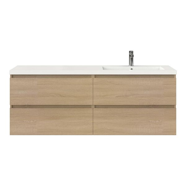 Bellanti Elena/Esta badmeubel 160x46 4 softclose laden eiken licht greeploos polystone enkele wastafel rechts wit met 1 kraangat