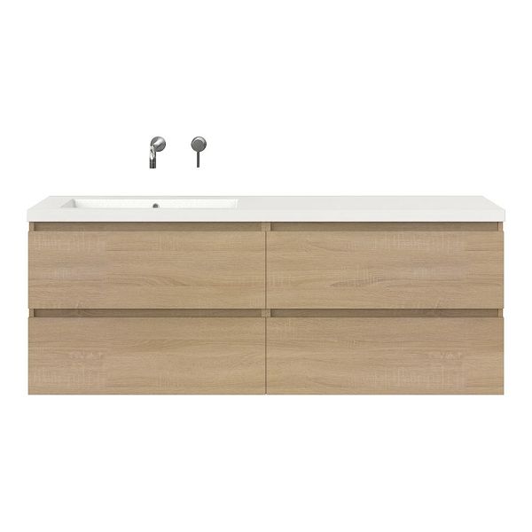 Bellanti Elena/Esta badmeubel 160x46 4 softclose laden eiken licht greeploos polystone enkele wastafel links wit zonder kraangat