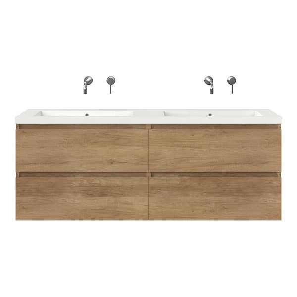 Bellanti Elena/Esta badmeubel 160x46 4 softclose laden olm polystone dubbele wastafel wit zonder kraangaten