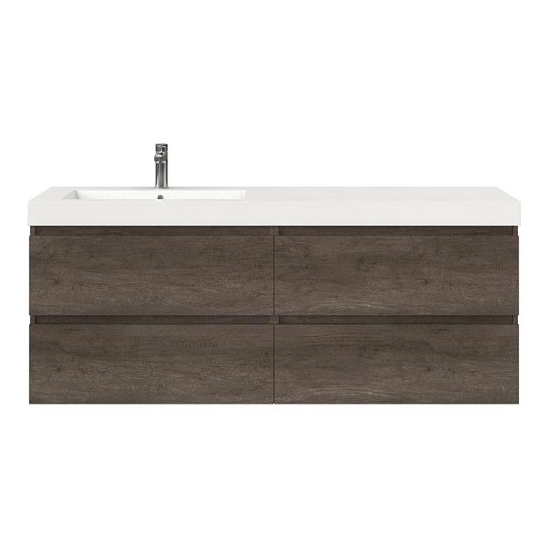 Bellanti Elena/Esta badmeubel 160x46 4 softclose laden olm donker grijs greeploos polystone enkele wastafel links wit met 1 kraangat