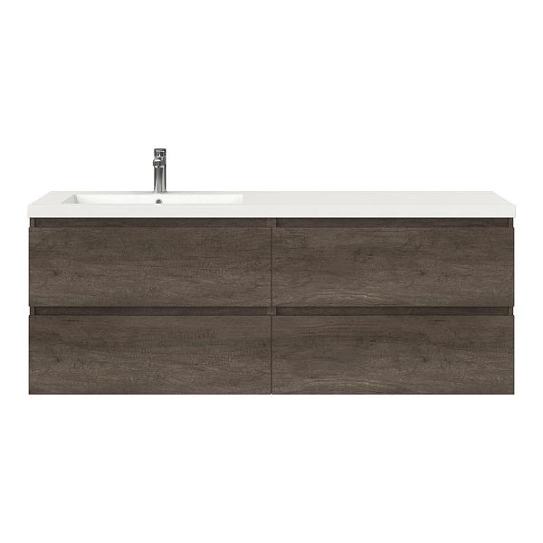 Bellanti Elena/Esta badmeubel 160x46 4 softclose laden olm donker grijs greeploos polystone enkele wastafel links wit met 1 kraangat