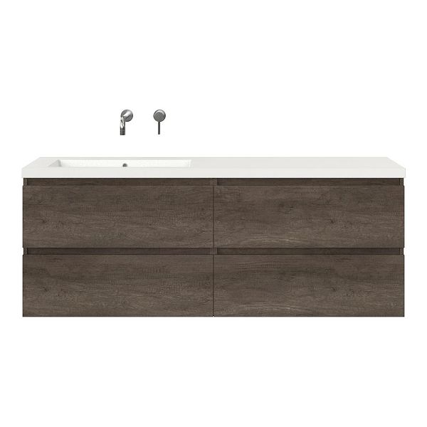 Bellanti Elena/Esta badmeubel 160x46 4 softclose laden olm donker grijs greeploos polystone enkele wastafel links wit zonder kraangat