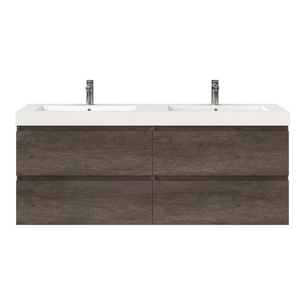 Bellanti Elena/Esta badmeubel 160x46 4 softclose laden olm donker grijs greeploos polystone dubbele wastafel wit 2 kraangaten