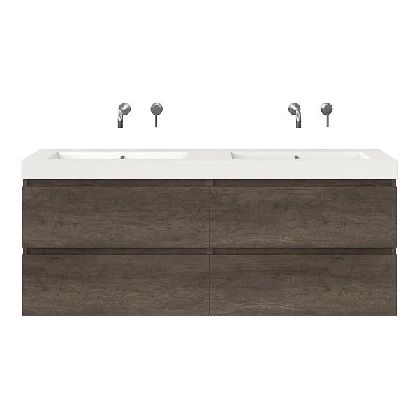 Bellanti Elena/Esta badmeubel 160x46 4 softclose laden olm donker grijs greeploos polystone dubbele wastafel wit zonder kraangaten