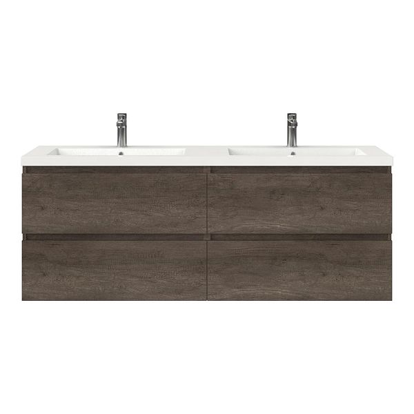 Bellanti Elena/Esta badmeubel 160x46 4 softclose laden olm donker grijs greeploos polystone dubbele wastafel wit 2 kraangaten