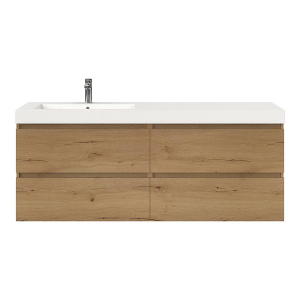Bellanti Elena/Esta badmeubel 160x46 4 softclose laden eiken natuur greeploos polystone enkele wastafel links wit met 1 kraangat