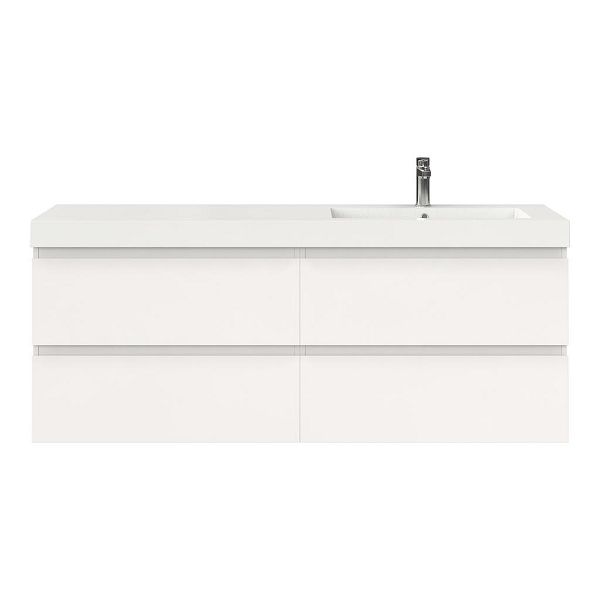 Bellanti Gisella/Esta badmeubel 160x46 4 softclose laden hoogglans wit greeploos polystone enkele wastafel rechts wit met 1 kraangat
