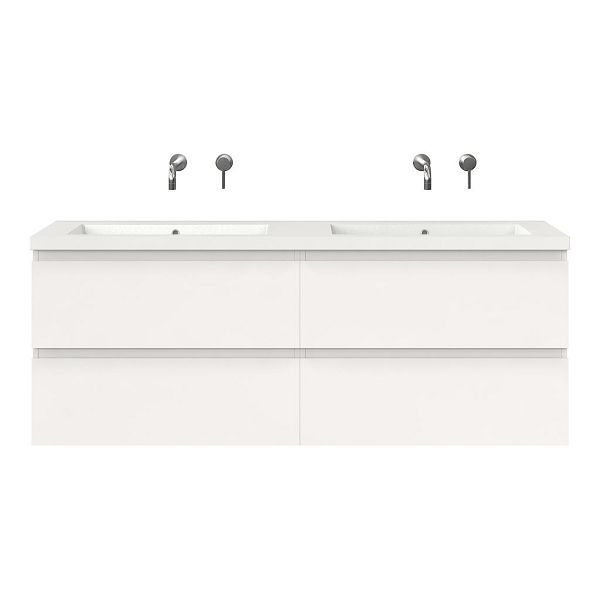 Bellanti Gisella/Esta badmeubel 160x46 4 softclose laden hoogglans wit greeploos polystone dubbele wastafel wit zonder kraangaten