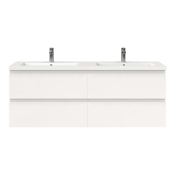 Bellanti Gisella/Esta badmeubel 160x46 4 softclose laden hoogglans wit greeploos polystone dubbele wastafel wit met 2 kraangaten