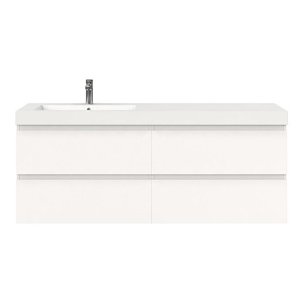 Bellanti Gisella/Esta badmeubel 160x46 4 softclose laden mat wit greeploos polystone enkele wastafel links wit met 1 kraangat