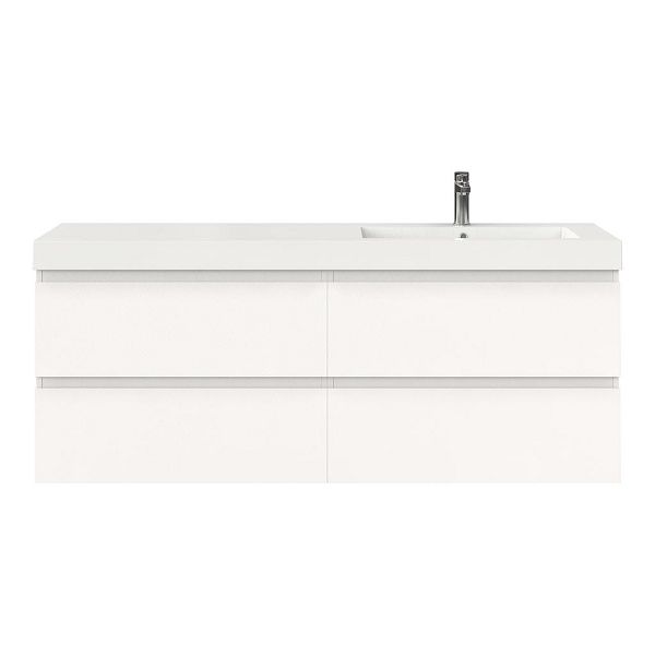 Bellanti Gisella/Esta badmeubel 160x46 4 softclose laden mat wit greeploos polystone enkele wastafel rechts wit met 1 kraangat