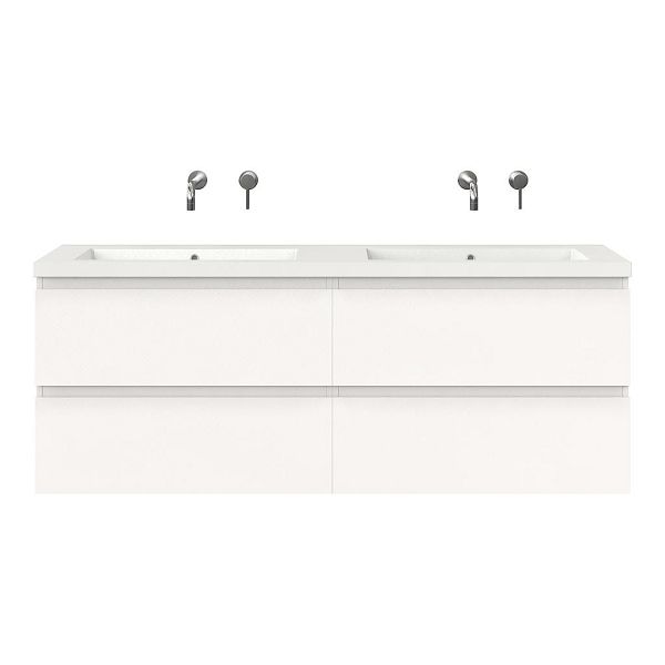 Bellanti Gisella/Esta badmeubel 160x46 4 softclose laden mat wit greeploos polystone dubbele wastafel wit zonder kraangaten