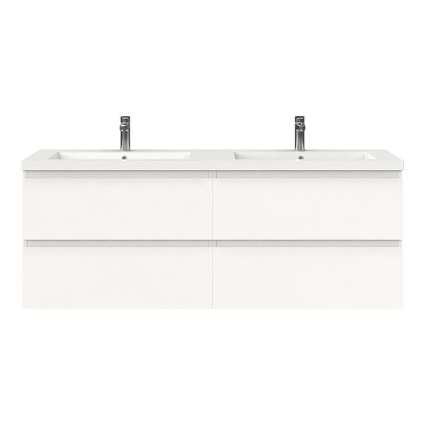Bellanti Gisella/Esta badmeubel 160x46 4 softclose laden mat wit greeploos polystone dubbele wastafel wit met 2 kraangaten