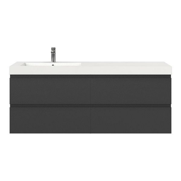 Bellanti Gisella/Esta badmeubel 160x46 4 softclose laden mat antraciet greeploos polystone enkele wastafel links wit met 1 kraangat