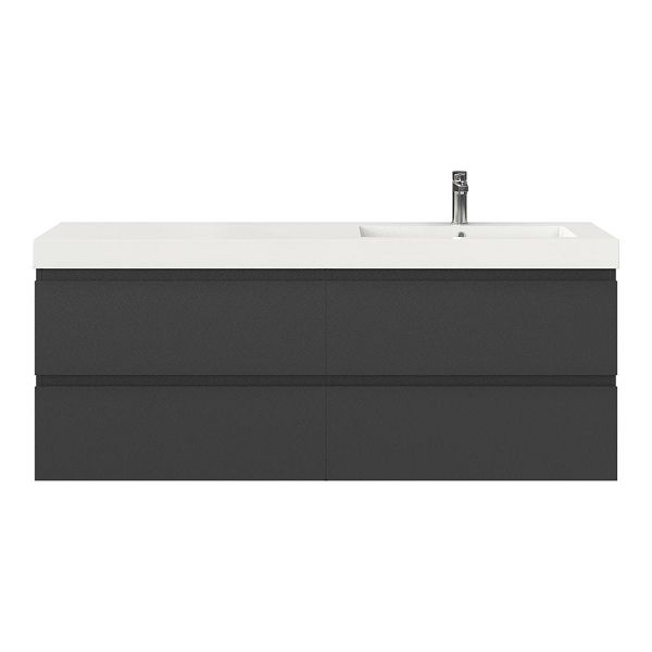 Bellanti Gisella/Esta badmeubel 160x46 4 softclose laden mat antraciet greeploos polystone enkele wastafel rechts wit met 1 kraangat