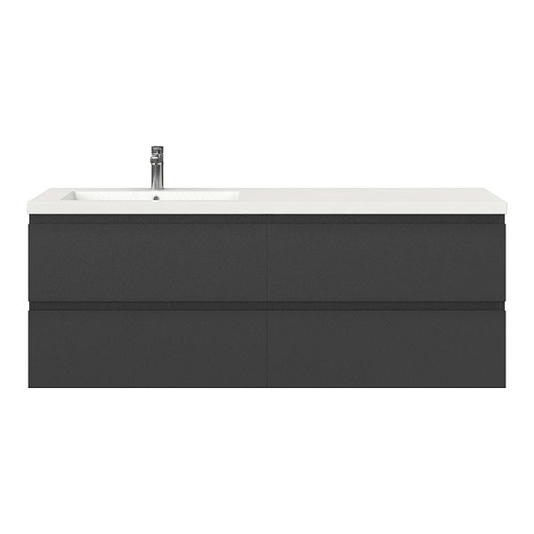 Bellanti Gisella/Esta badmeubel 160x46 4 softclose laden mat antraciet greeploos polystone enkele wastafel links wit met 1 kraangat