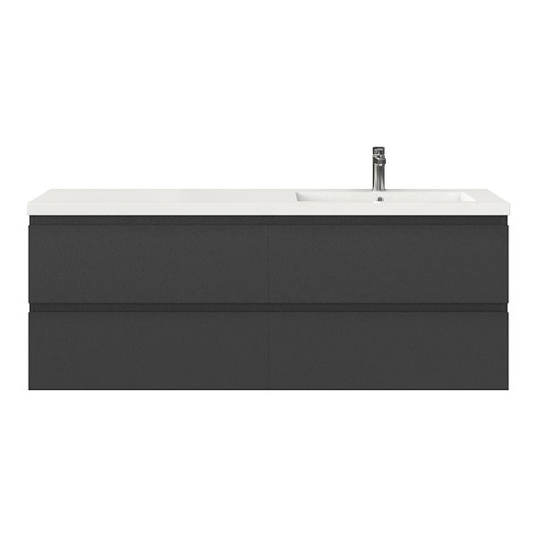 Bellanti Gisella/Esta badmeubel 160x46 4 softclose laden mat antraciet greeploos polystone enkele wastafel rechts wit met 1 kraangat
