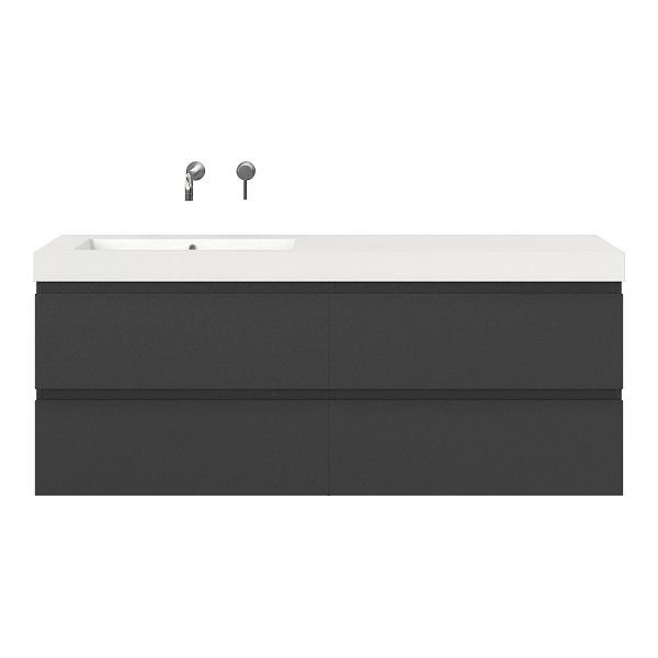 Bellanti Gisella/Esta badmeubel 160x46 4 softclose laden mat antraciet greeploos polystone enkele wastafel links zonder kraangat