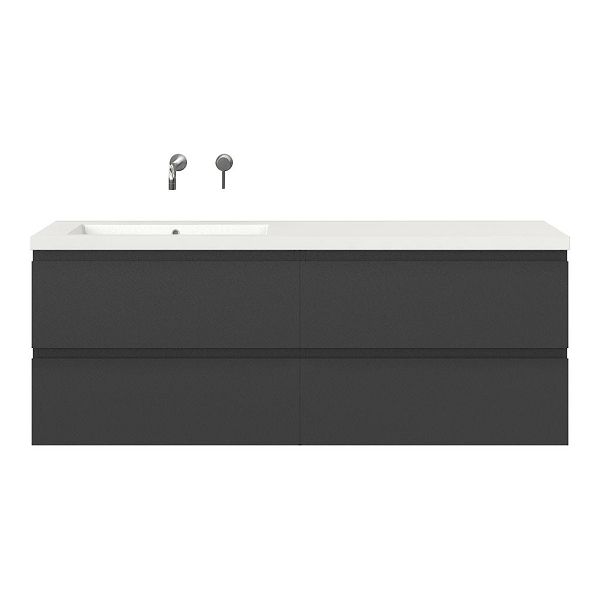 Bellanti Gisella/Esta badmeubel 160x46 4 softclose laden mat antraciet greeploos polystone enkele wastafel links zonder kraangat