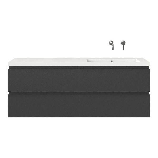 Bellanti Gisella/Esta badmeubel 160x46 4 softclose laden mat antraciet greeploos polystone enkele wastafel rechts zonder kraangat