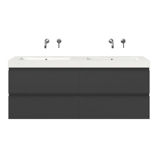 Bellanti Gisella/Esta badmeubel 160x46 4 softclose laden mat antraciet greeploos polystone dubbele wastafel wit zonder kraangaten