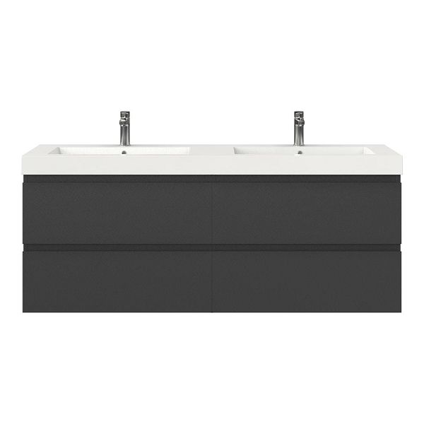 Bellanti Gisella/Esta badmeubel 160x46 4 softclose laden mat antraciet greeploos polystone dubbele wastafel wit met 2 kraangaten