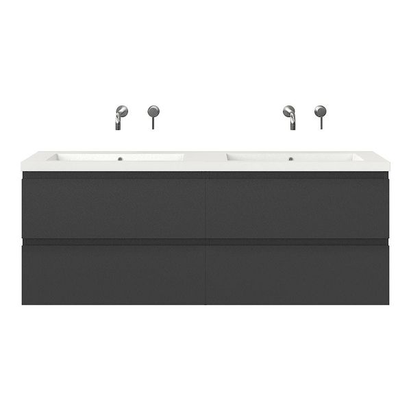 Bellanti Gisella/Esta badmeubel 160x46 4 softclose laden mat antraciet greeploos polystone dubbele wastafel wit zonder kraangaten