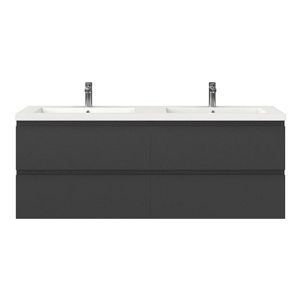 Bellanti Gisella/Esta badmeubel 160x46 4 softclose laden mat antraciet greeploos polystone dubbele wastafel wit met 2 kraangaten