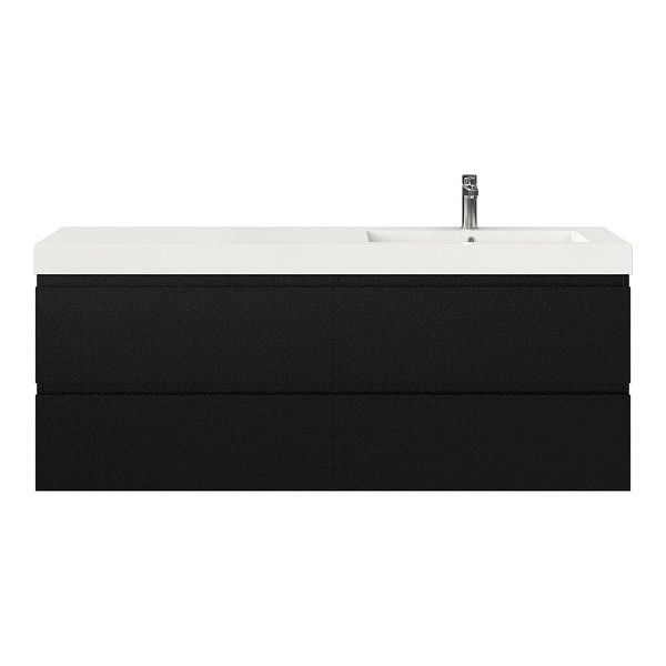 Bellanti Gisella/Esta badmeubel 160x46 4 softclose laden mat zwart greeploos polystone enkele wastafel rechts wit met 1 kraangat