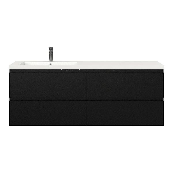 Bellanti Gisella/Esta badmeubel 160x46 4 softclose laden mat zwart greeploos polystone enkele wastafel links wit met 1 kraangat