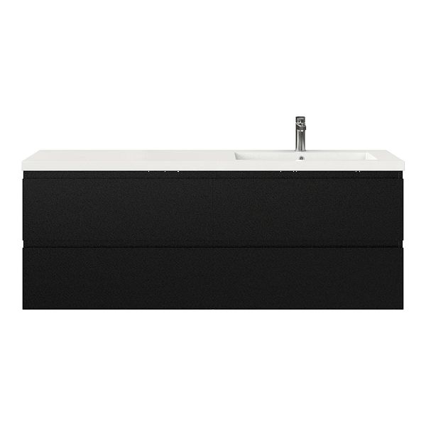 Bellanti Gisella/Esta badmeubel 160x46 4 softclose laden mat zwart greeploos polystone enkele wastafel rechts wit met 1 kraangat