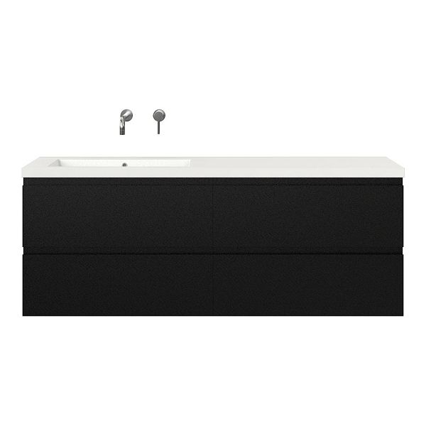 Bellanti Gisella/Esta badmeubel 160x46 4 softclose laden mat zwart greeploos polystone enkele wastafel links zonder kraangat