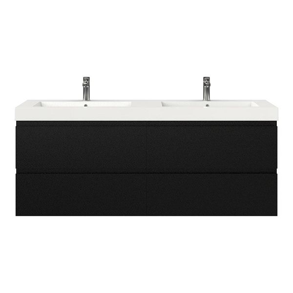Bellanti Gisella/Esta badmeubel 160x46 4 softclose laden mat zwart greeploos polystone dubbele wastafel wit met 2 kraangaten
