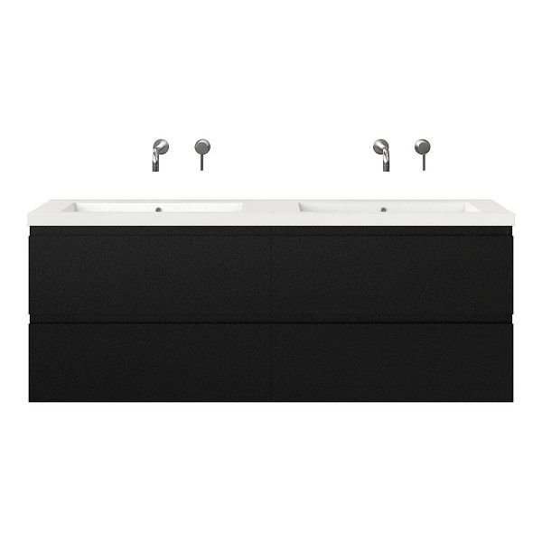 Bellanti Gisella/Esta badmeubel 160x46 4 softclose laden mat zwart greeploos polystone dubbele wastafel wit zonder kraangaten