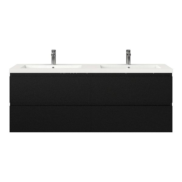 Bellanti Gisella/Esta badmeubel 160x46 4 softclose laden mat zwart greeploos polystone dubbele wastafel wit met 2 kraangaten