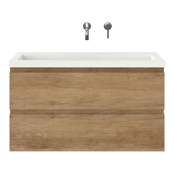 Bellanti Secca/Esta ondiep badmeubel 100x36 2 softclose laden olm greeploos polystone wastafel wit zonder kraangaten