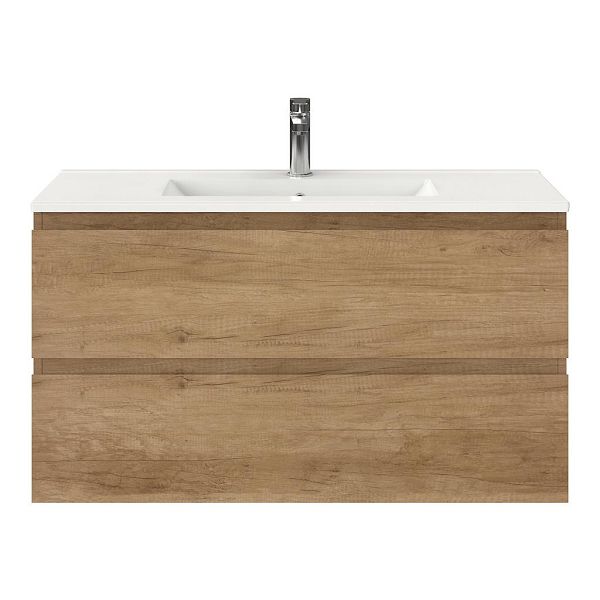 Bellanti Secca/Faro ondiep badmeubel 100x36 2 softclose laden olm greeploos keramische wastafel wit met 1 kraangat