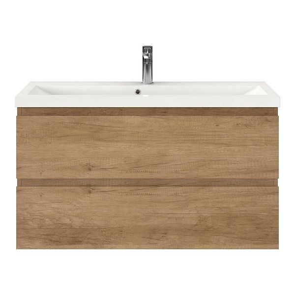Bellanti Secca/Lidia ondiep badmeubel 100x36 2 softclose laden olm greeploos polystone wastafel wit met 1 kraangat