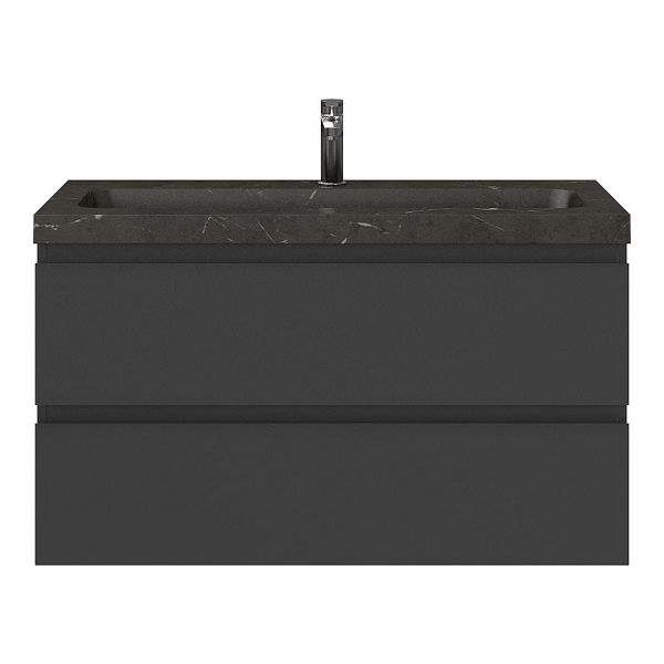 Bellanti Secca/Stone ondiep badmeubel 100x36 2 softclose laden mat antraciet greeploos natuurstenen wastafel bluestone met 1 kraangat