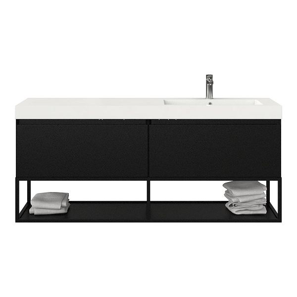 Bellanti Solo/Tela/Esta badmeubel 160x46 2 softclose laden mat zwart greeploos polystone enkele wastafel rechts wit met 1 kraangat met mat zwart metalen frame