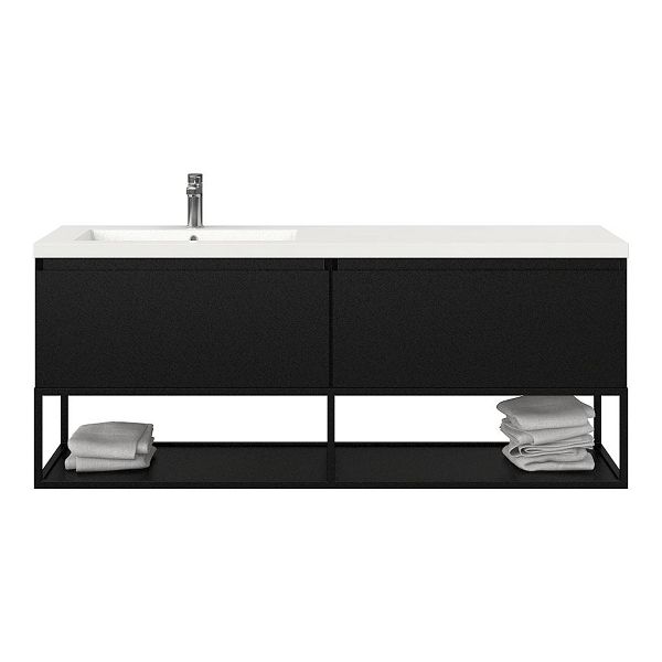Bellanti Solo/Tela/Esta badmeubel 160x46 2 softclose laden mat zwart greeploos polystone enkele wastafel links wit met 1 kraangat met mat zwart metalen frame