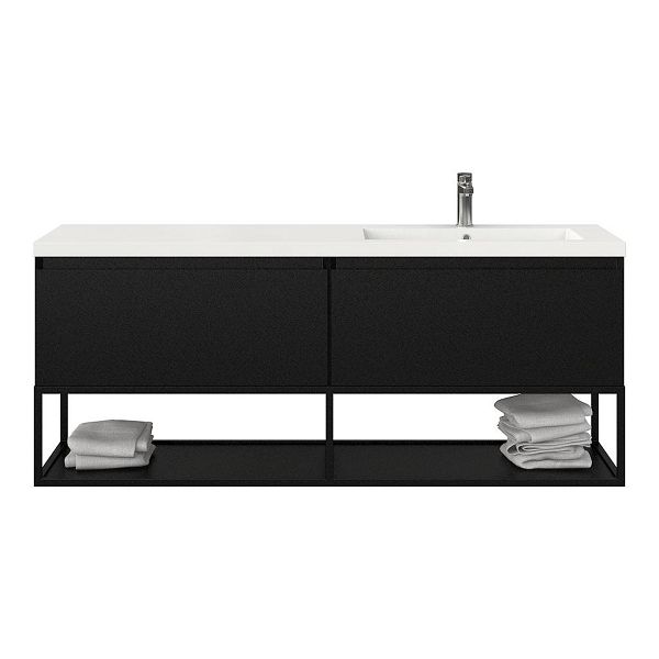 Bellanti Solo/Tela/Esta badmeubel 160x46 2 softclose laden mat zwart greeploos polystone enkele wastafel rechts wit met 1 kraangat met mat zwart metalen frame