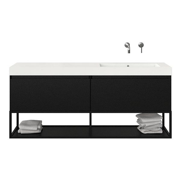 Bellanti Solo/Tela/Esta badmeubel 160x46 2 softclose laden mat zwart greeploos polystone enkele wastafel rechts zonder kraangat met mat zwart metalen frame