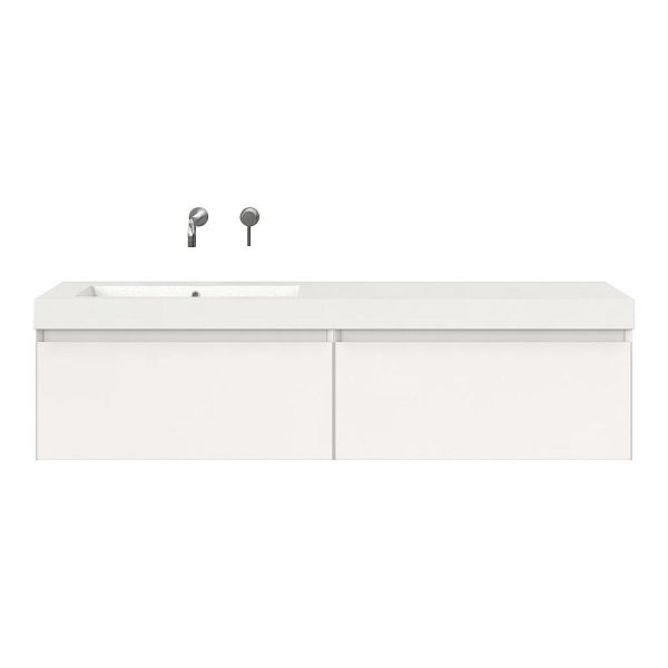 Bellanti Solo/Esta badmeubel 160x46 2 softclose laden hoogglans wit greeploos polystone enkele wastafel links zonder kraangat